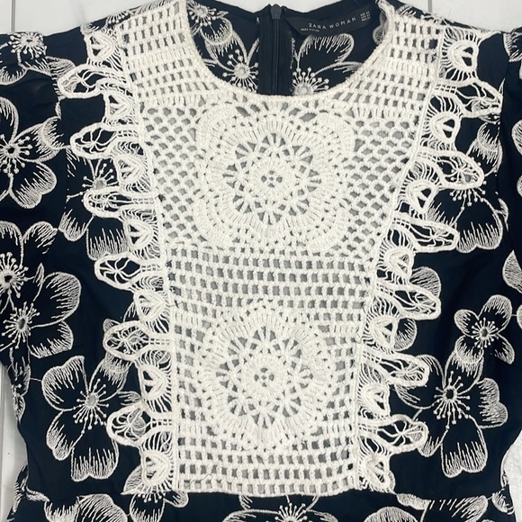Zara Black and Cream Floral Dress with Crochet details on front - Picture 8 of 12